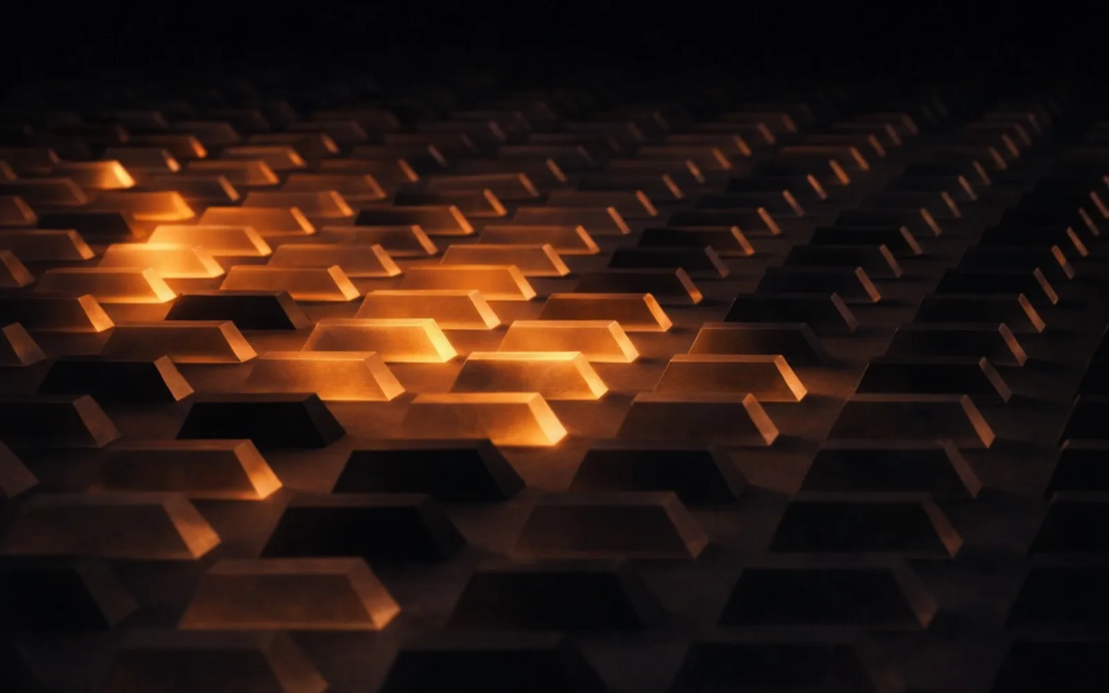 Copertina: prismi triangolari di vetro, luce ambra su fondo nero