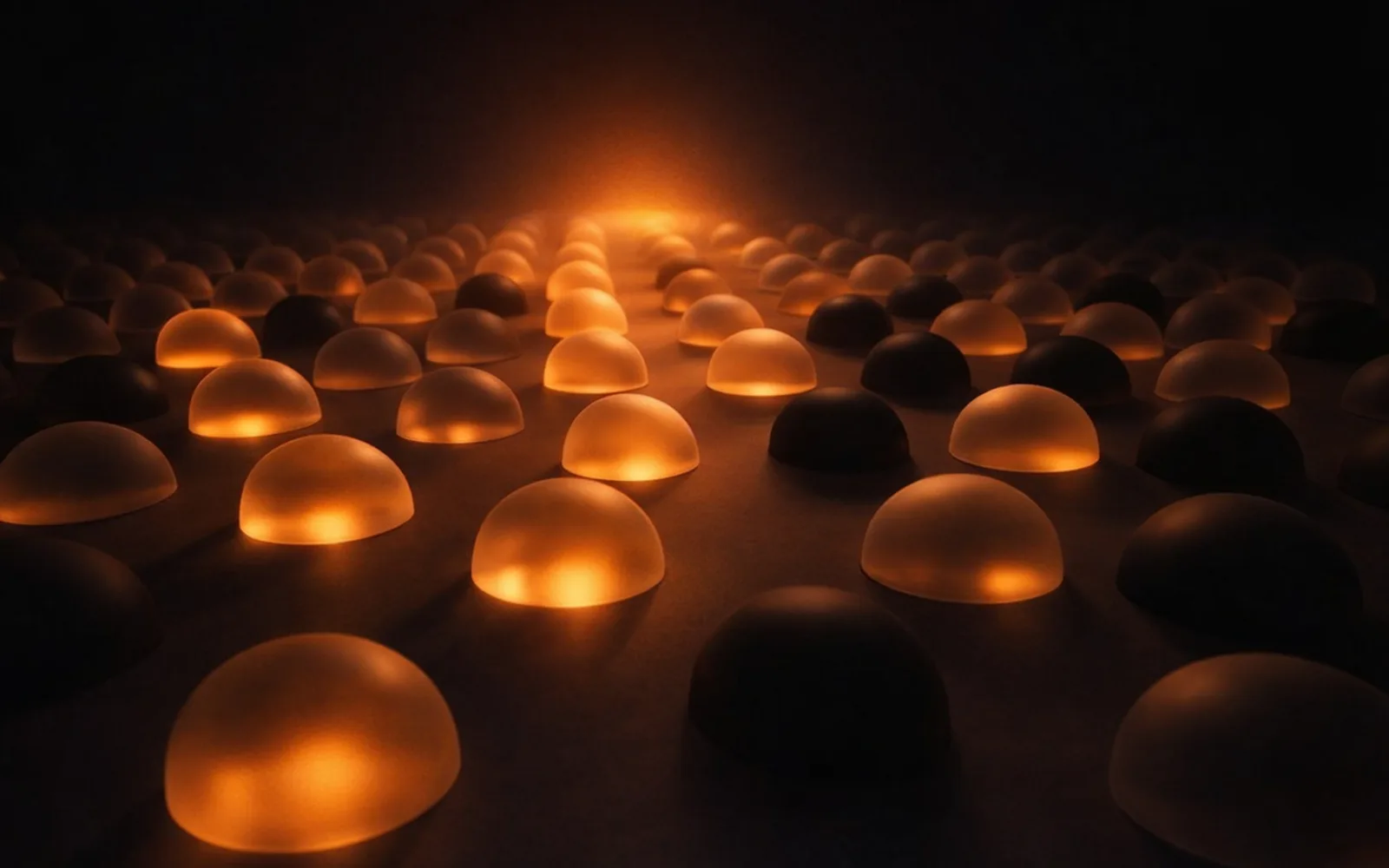 Copertina: cupole di vetro, luce ambra su fondo nero